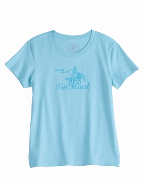 Tin Haul Womens Wear Your Metal Out Bronc Aqua Poly/Cotton S/S T-Shirt Minimalist Style Durable Quality