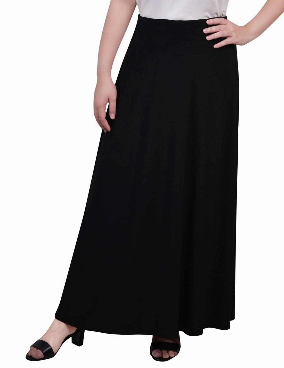 Breathable Feel Relax Tones Maxi A-Line Skirt With Front Faux Belt With Ring Detail
