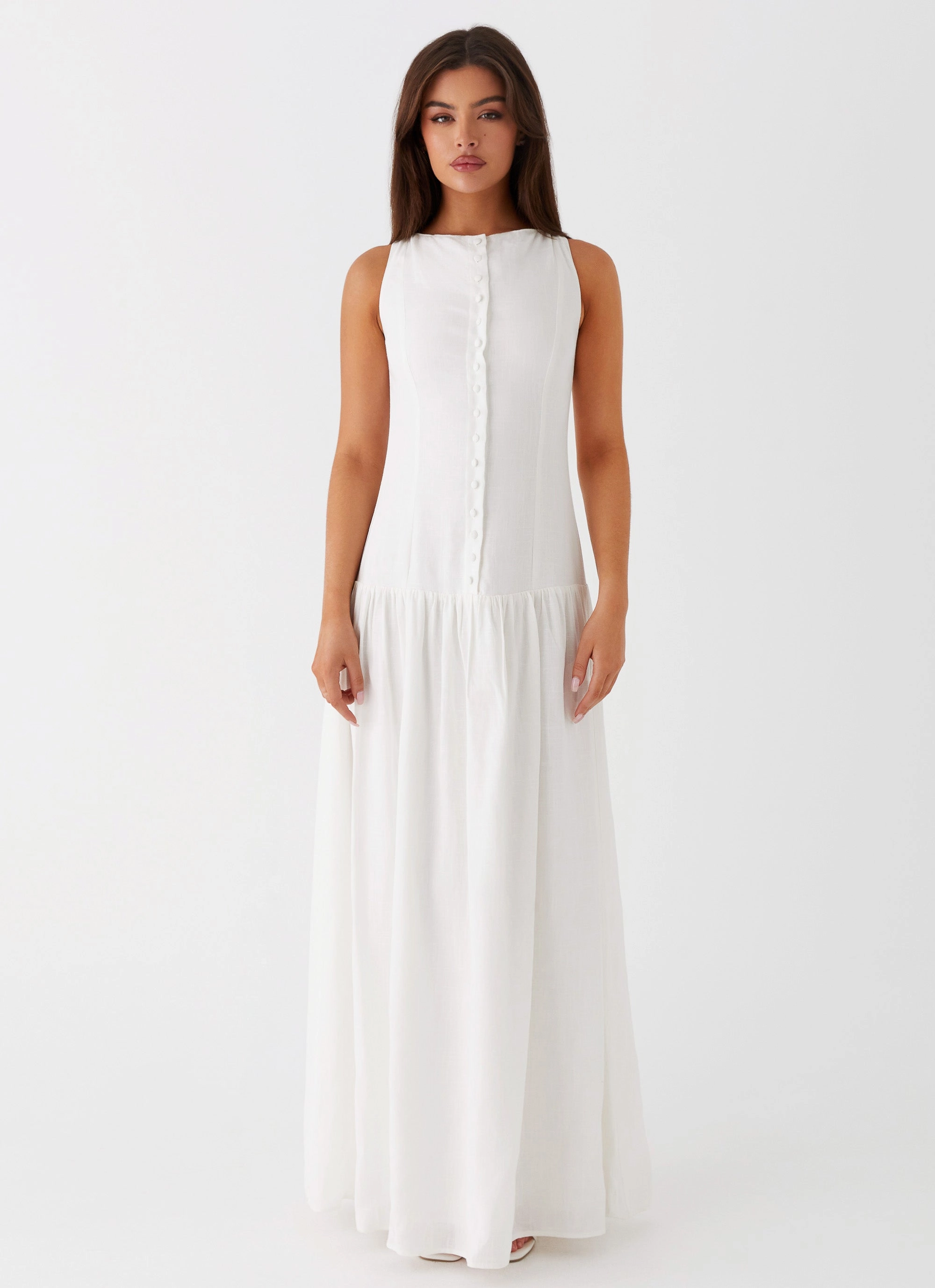 Villa Mood Fashionable Style Meggie Linen Maxi Dress - White