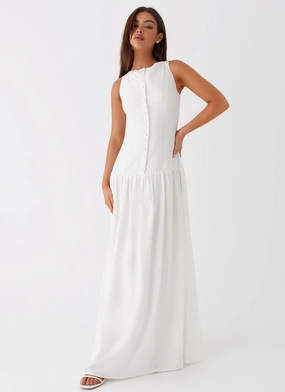 Bow Glow Meggie Linen Maxi Dress - White