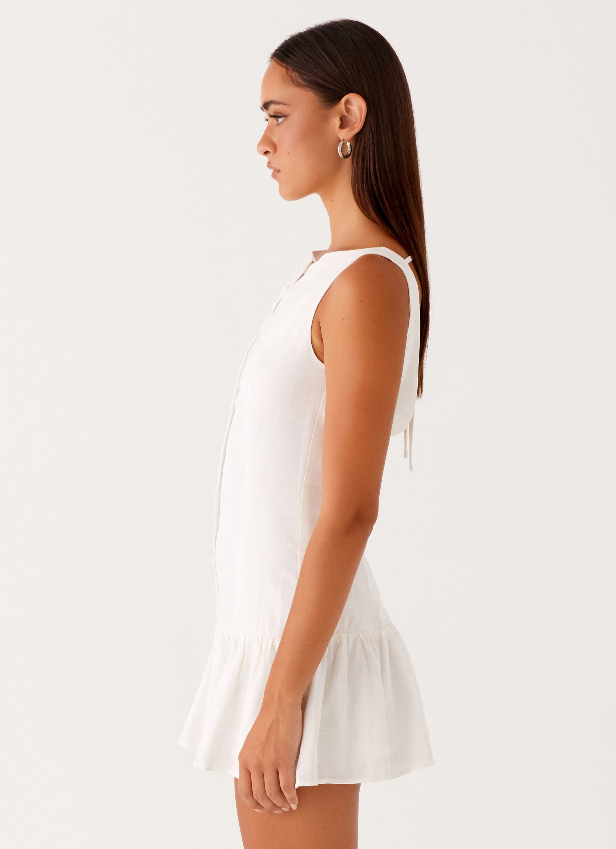 Meggie Linen Mini Dress - White Minimalist Design