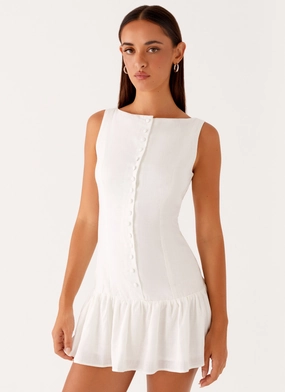 Meggie Linen Mini Dress - White Functional Style