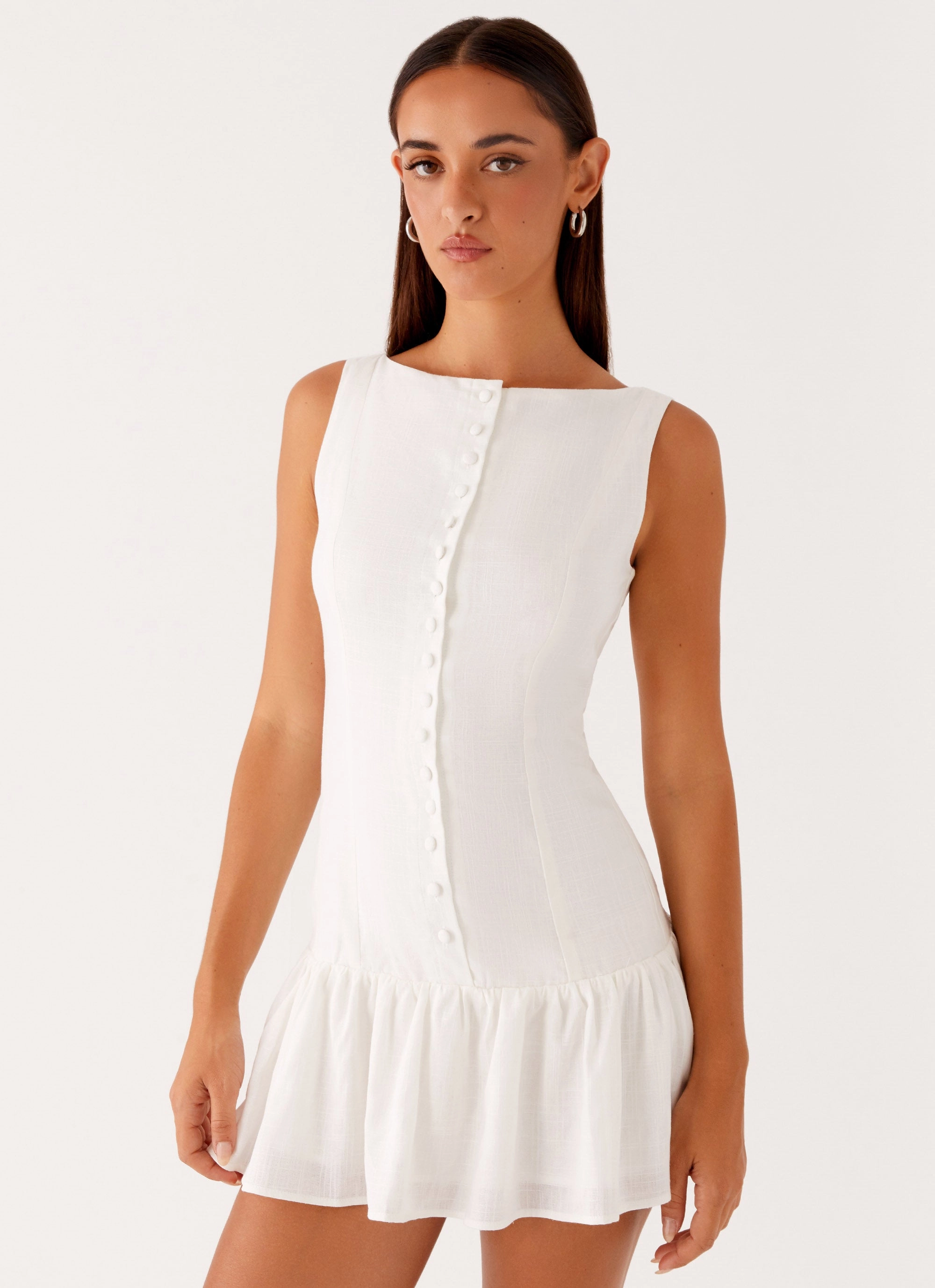 Meggie Linen Mini Dress - White Functional Style