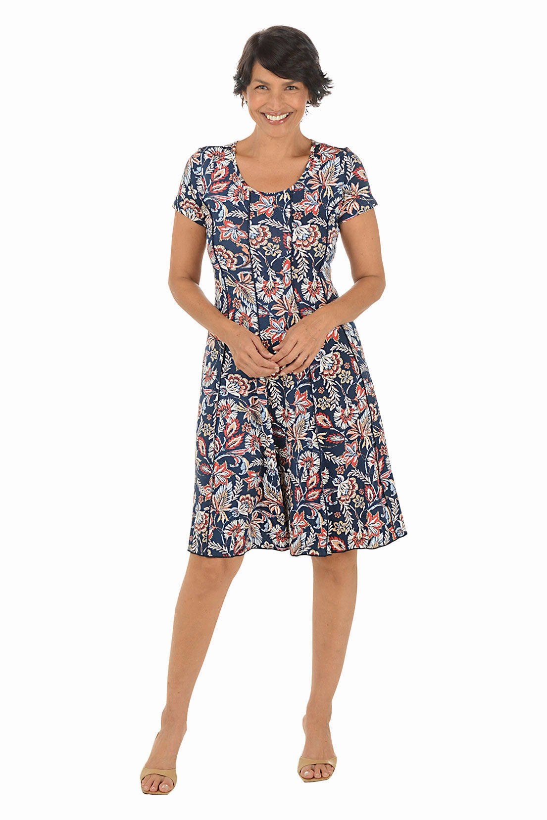 Melaleuca Puff Print Seamed Dress Button Chic Trendy Silhouette