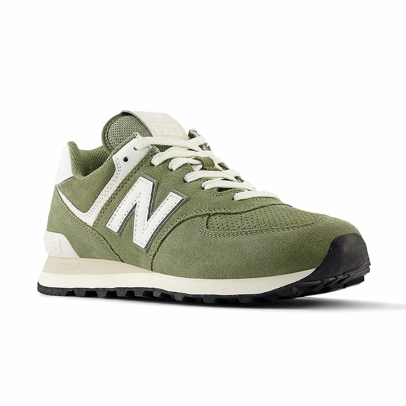 running on a rubber track shoes Men's 574 Dark Olivine/Sea Salt