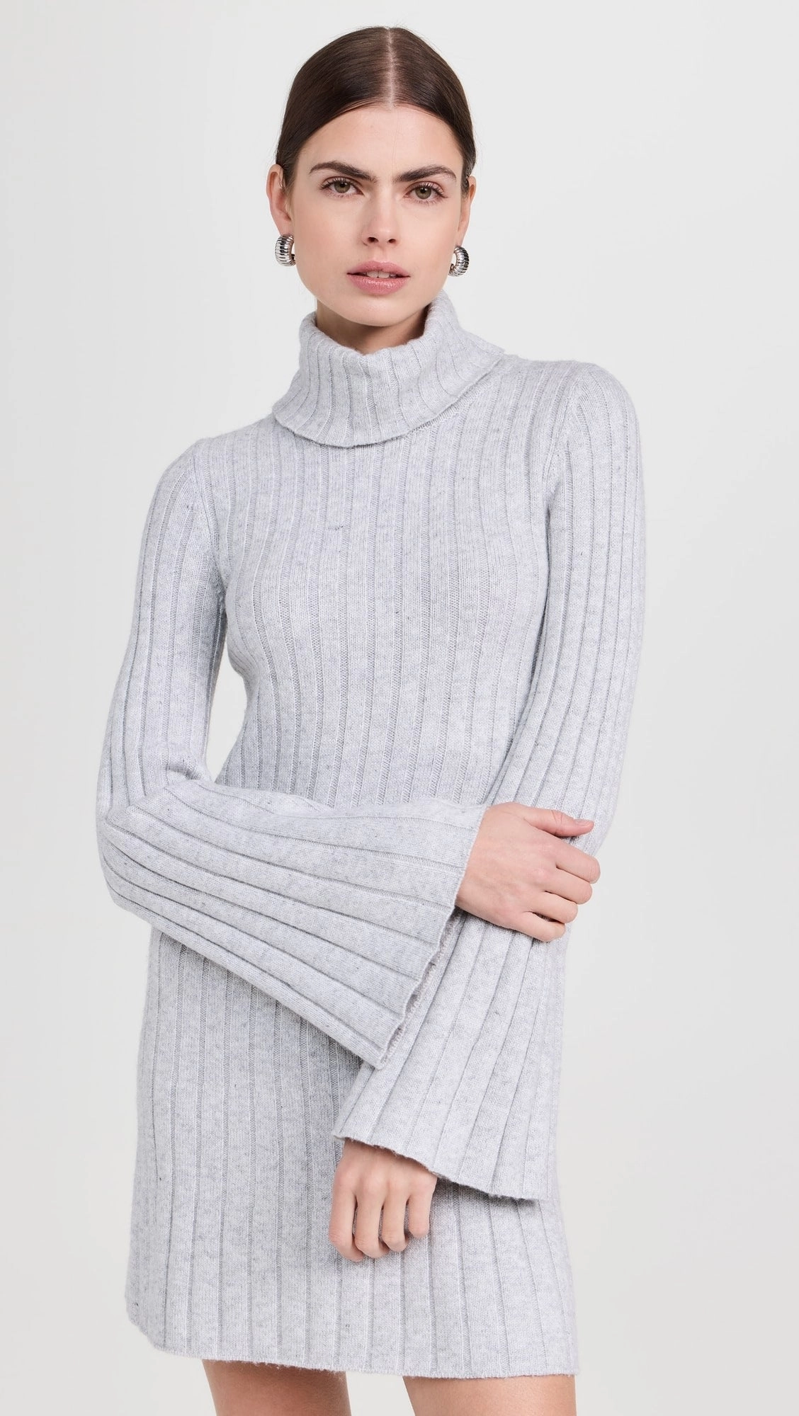 Meredith Turtleneck Sweater Dress in Ice Heather Comfortable and Flattering Flowy-Shape