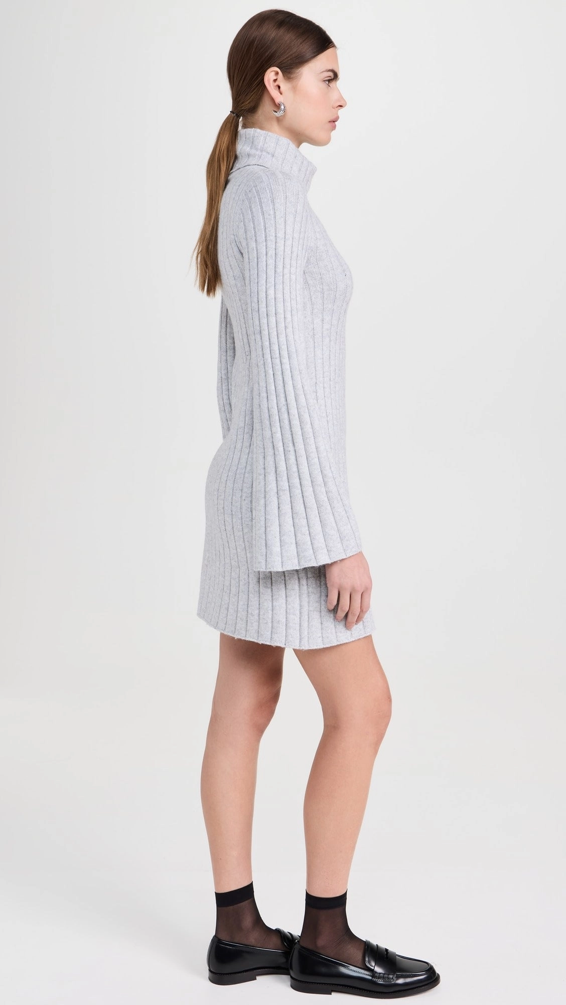 Meredith Turtleneck Sweater Dress in Ice Heather Moment Light Semi Formal