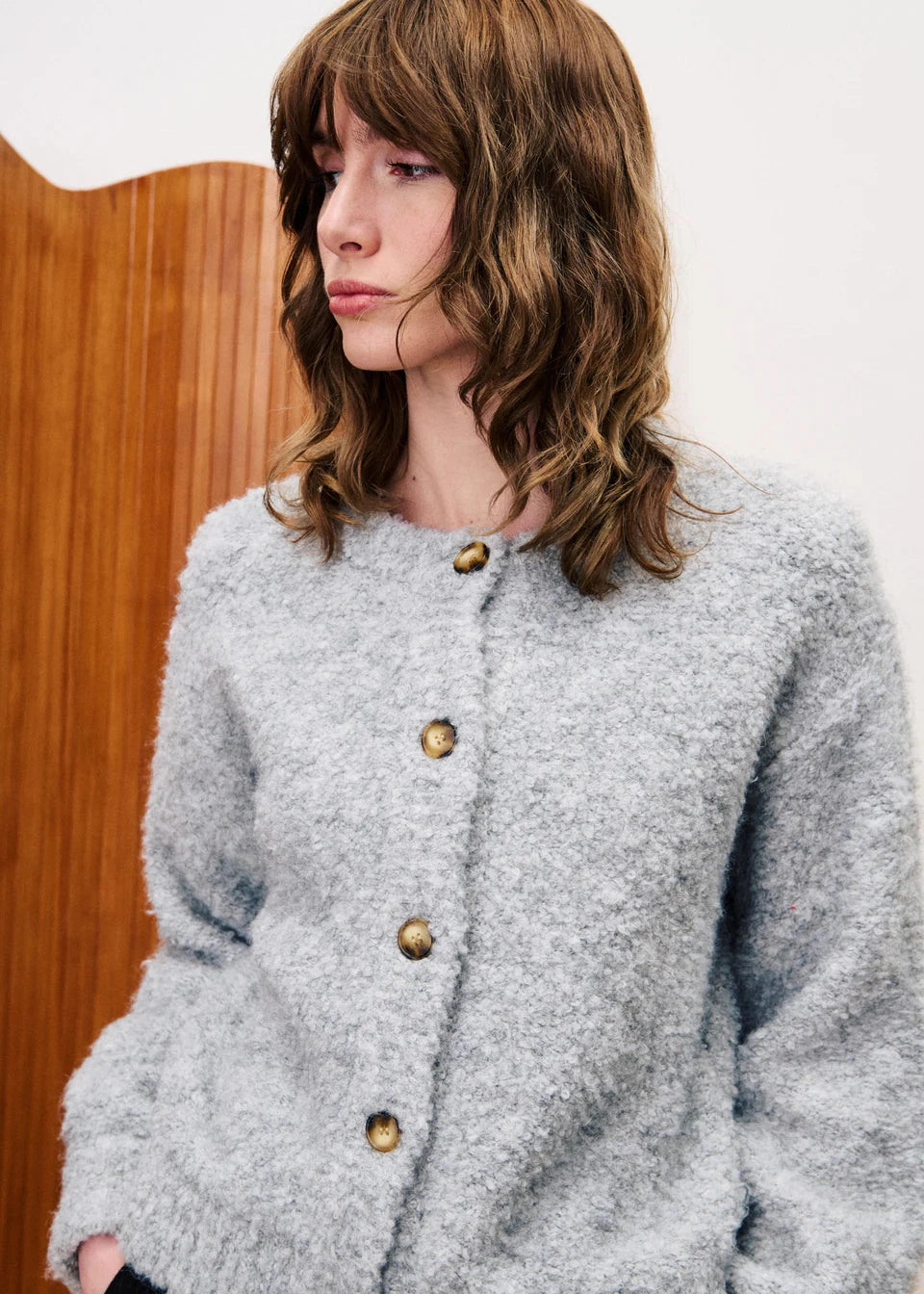 Turtleneck Warm design FRNCH Selkirk Cardigan - Grey