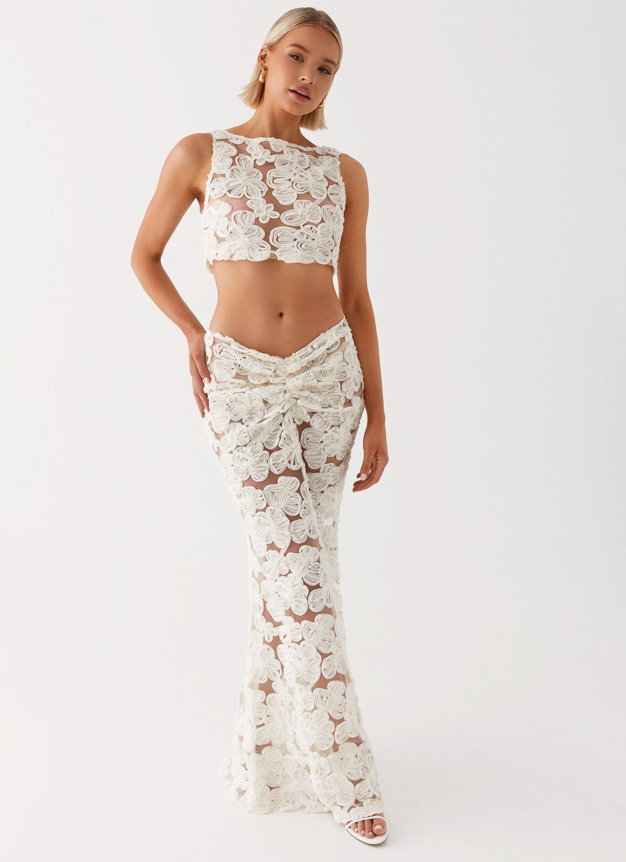 Fiorella Floret Maxi Skirt - Ivory Matte Texture Light Flow
