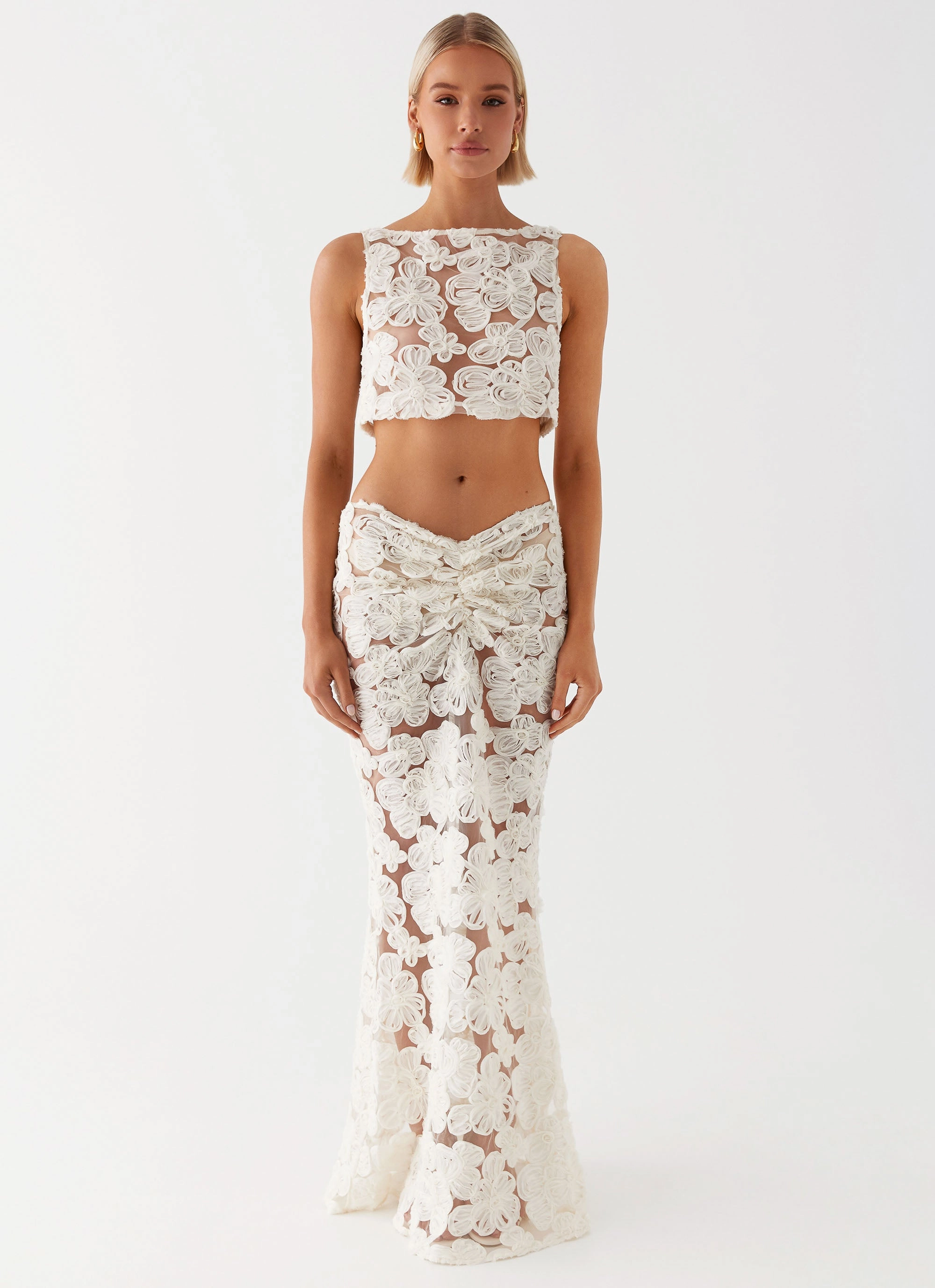 Fiorella Floret Maxi Skirt - Ivory Frayed Finish