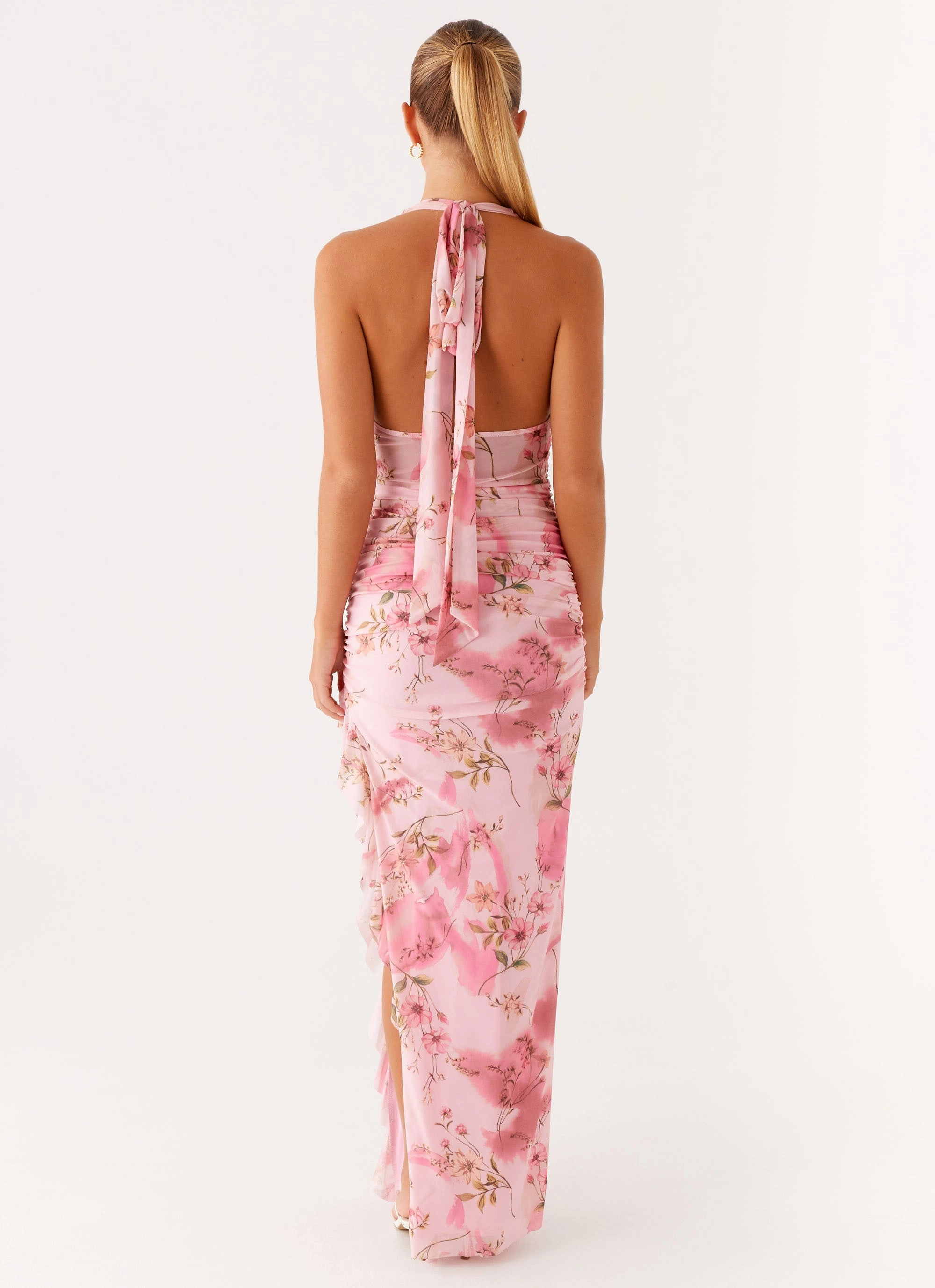 Micca Halter Maxi Dress - Pink Floral Print Sophisticated Comfort Natural Form