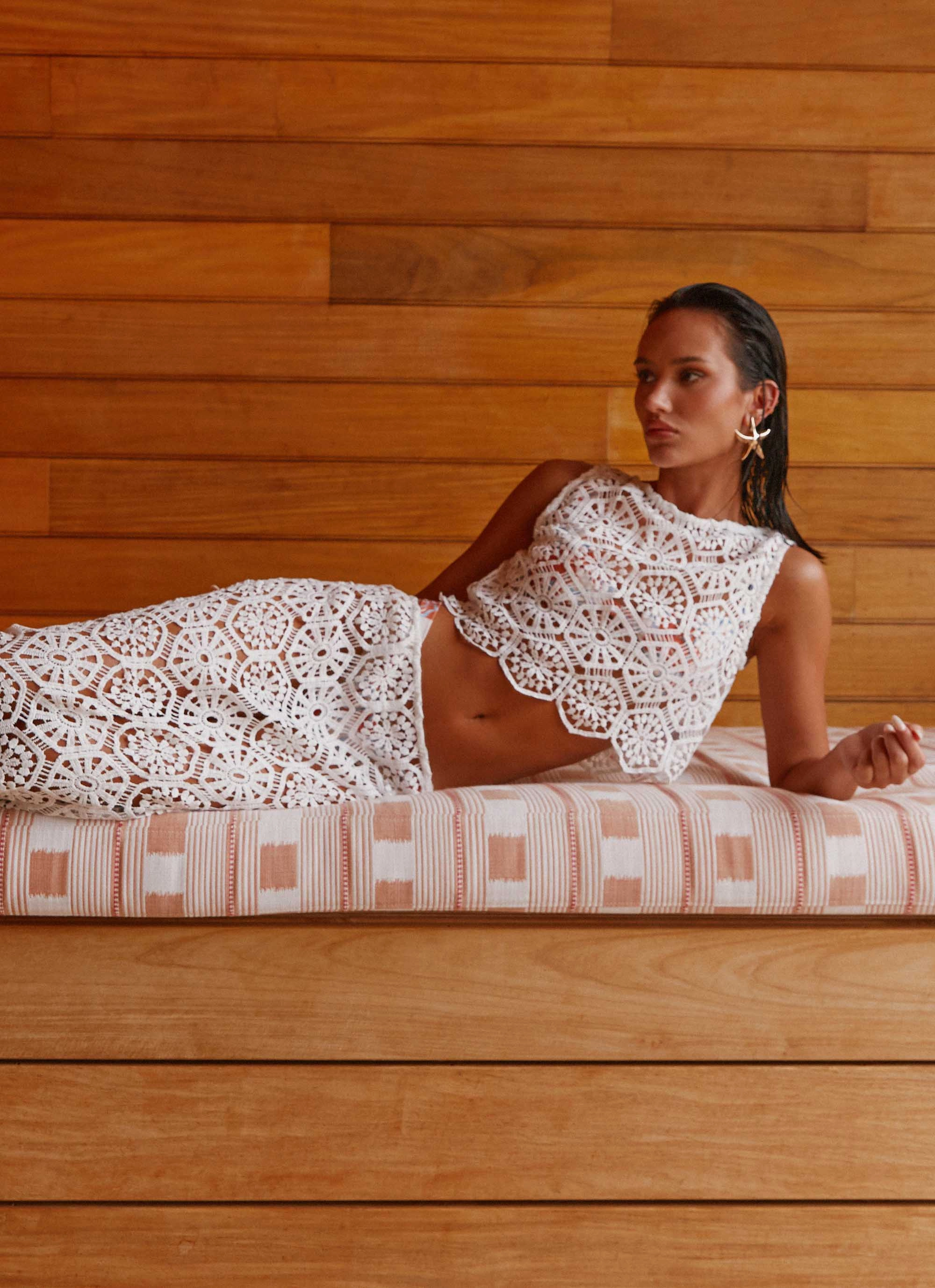 Breathable Design Mika Crochet Top - White