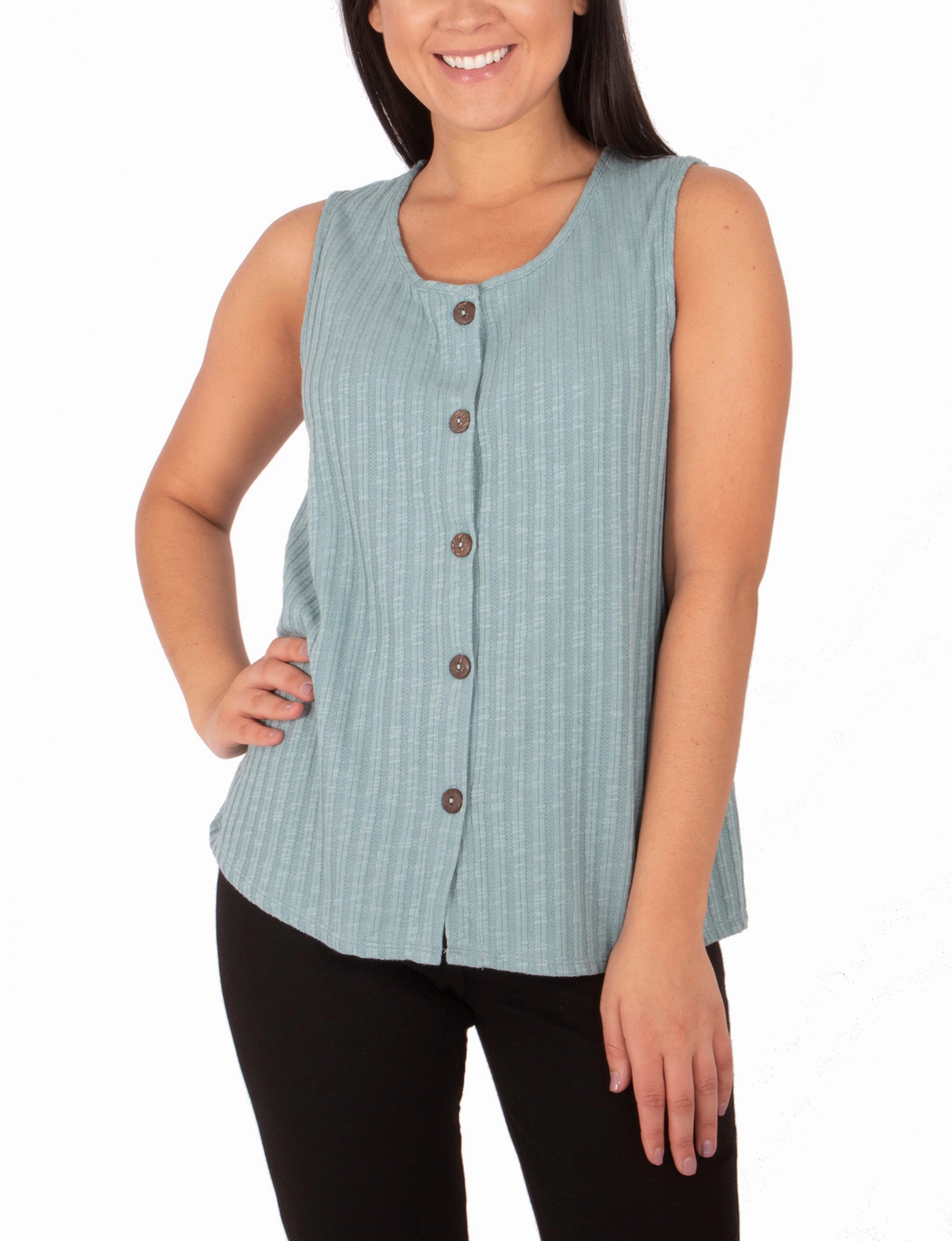 FadeResistant Dye Relaxed Layer Sleeveless Button Front Top