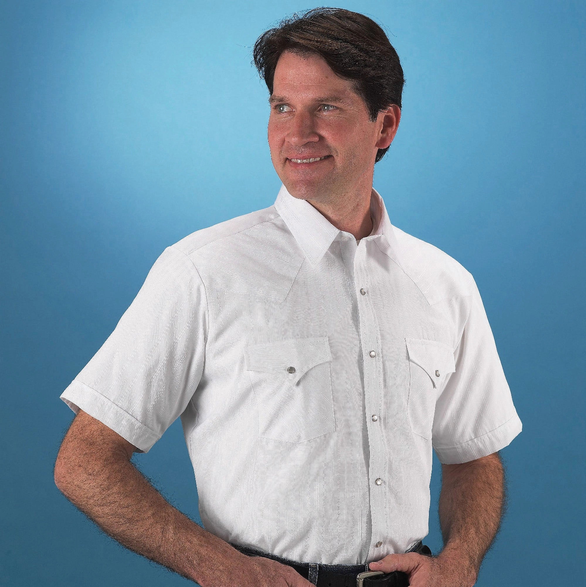 Ely & Walker Mens Tone on Tone White Western Shirt S/S Poly/Cotton Handcrafted Detail