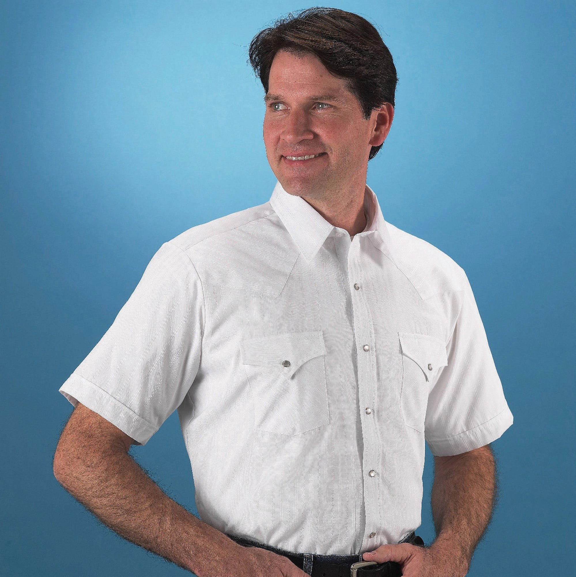 Ely & Walker Mens Tone on Tone White Western Shirt S/S Poly/Cotton wrinkle free