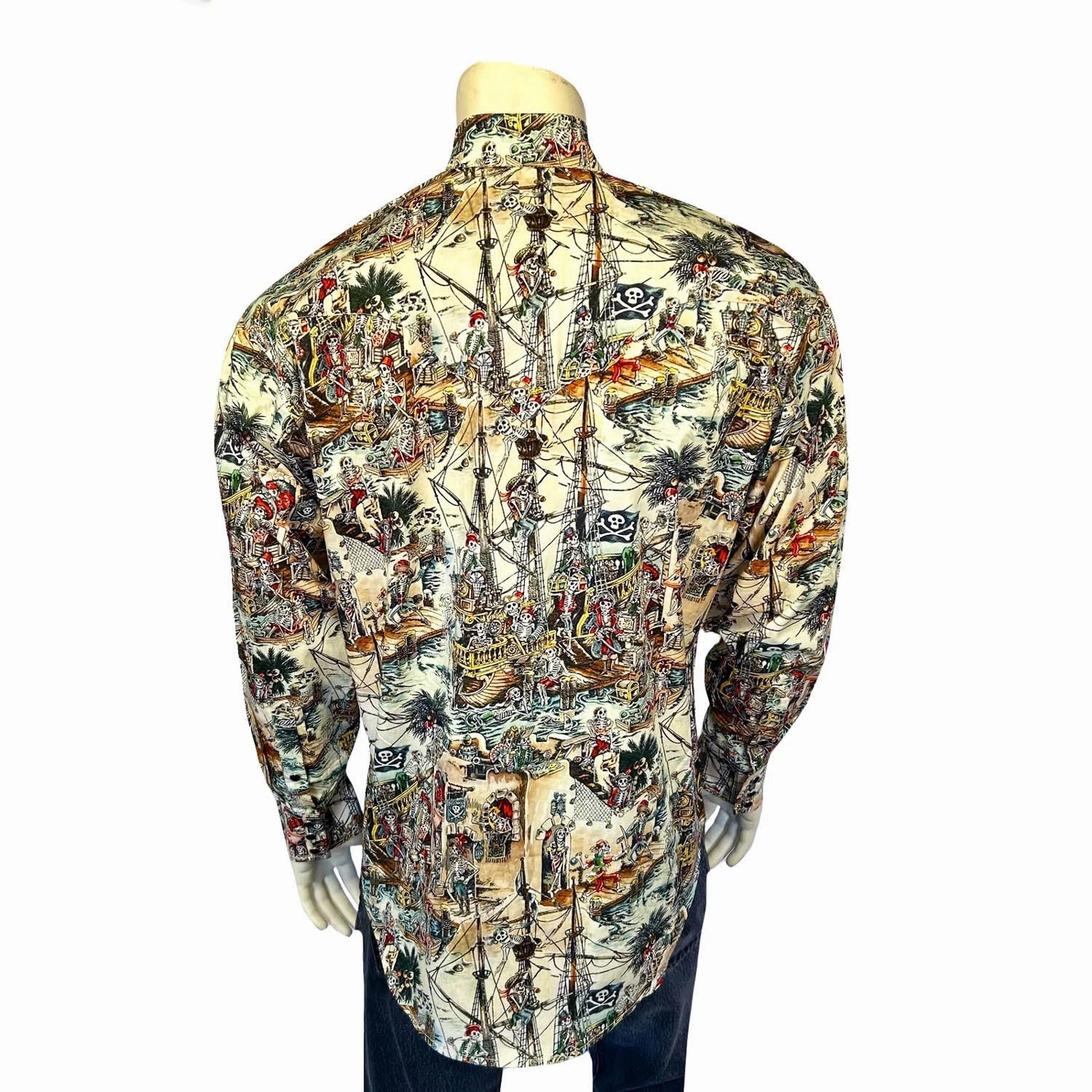 decorative element Rockmount Mens Dead Pirates Western Tan 100% Cotton L/S Shirt