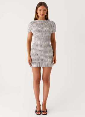 Millicent Ruched Mini Dress - Grey Check Perfect Fit Look