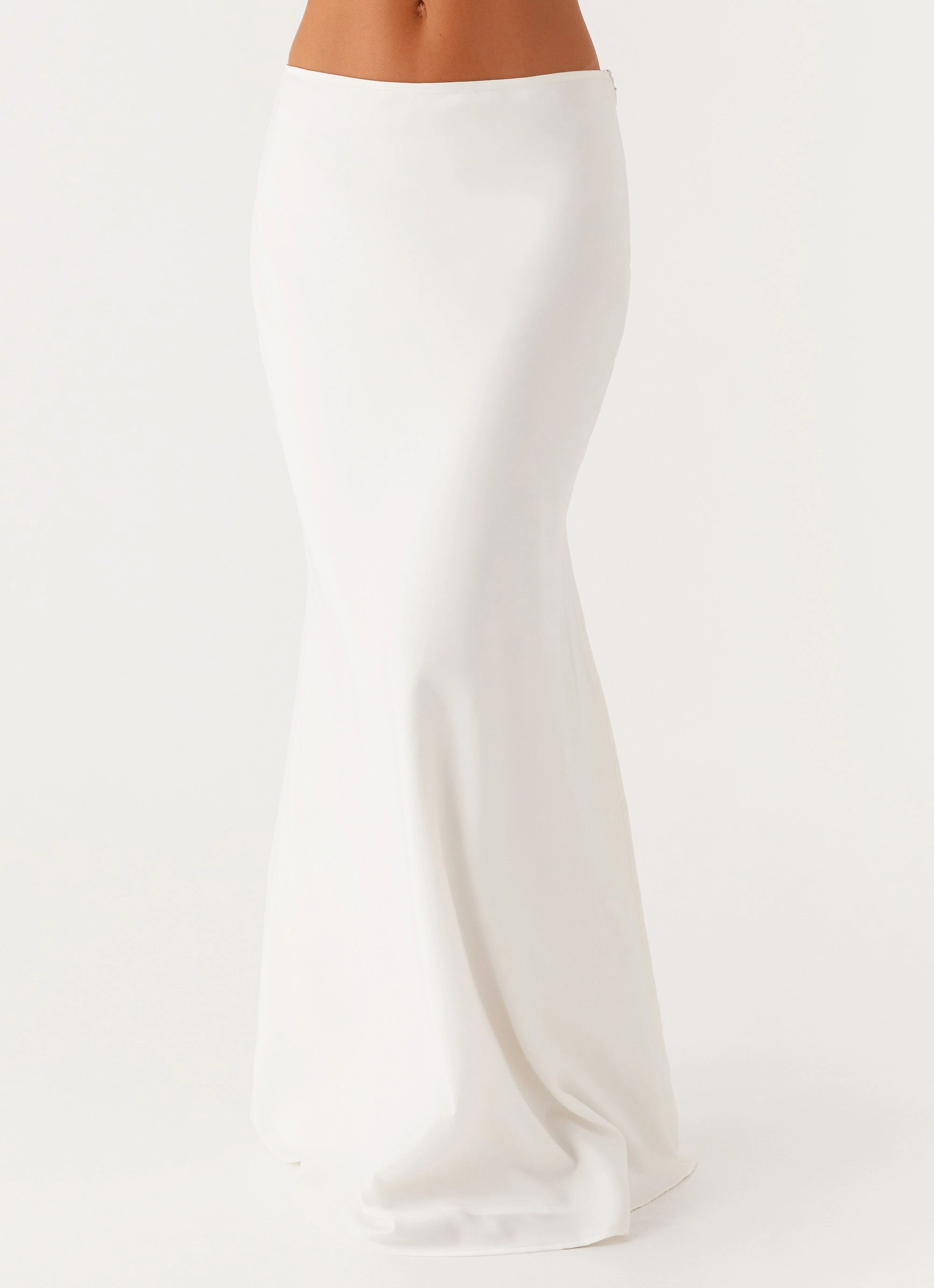 Mina Satin Maxi Skirt - White FlexibleWaistband