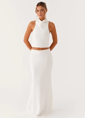 Mina Satin Maxi Skirt - White Printed Hoodie