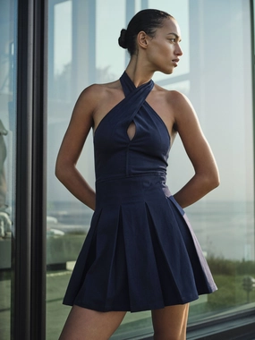 luxe feel Layered-Look MINI HALTER DRESS