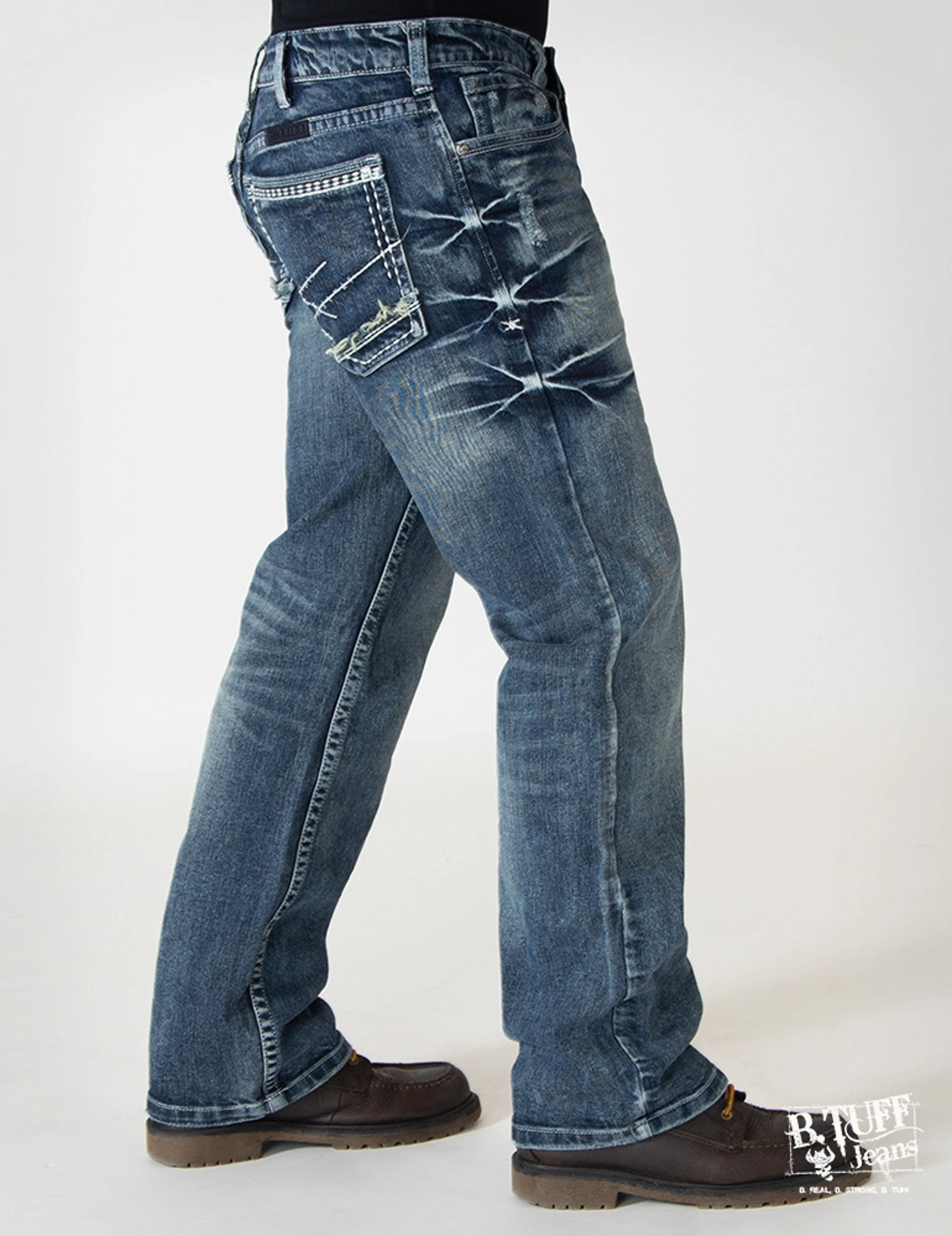 Mens Medium Wash Cotton Blend Jeans Monster Mike Style Daily Light Stretch