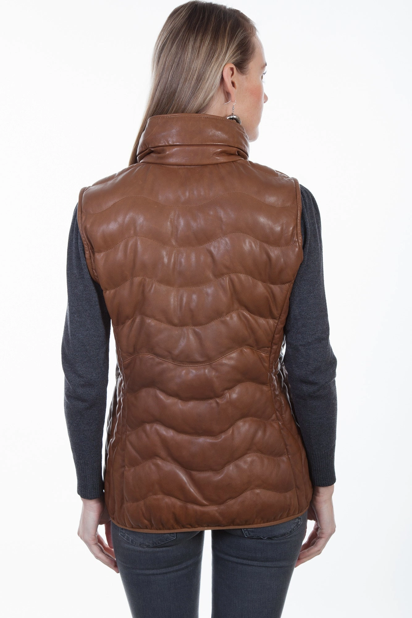 Functional Fashion Compression Fit Technology Scully Womens Cognac Soft Lamb Puffer Vest