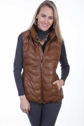 Scully Womens Cognac Soft Lamb Puffer Vest Stylish Layer Textured Weave