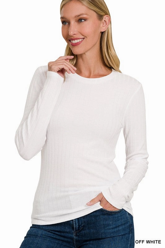 Rhonda Ribbed Long Sleeve Round Neck Top Casual Wear