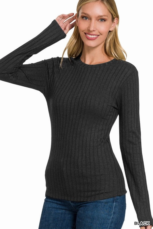 Holiday Outfit Cozy Wardrobe Rhonda Ribbed Long Sleeve Round Neck Top