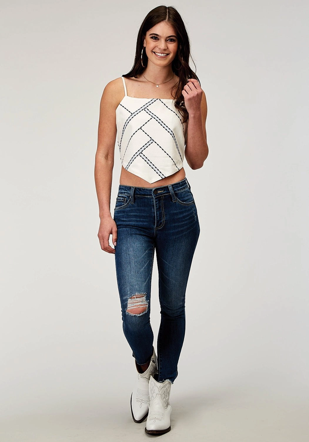 Unstructured Shoulder Wedding guest Roper Womens Flex Bandana Cream Viscose S/L Tank Top