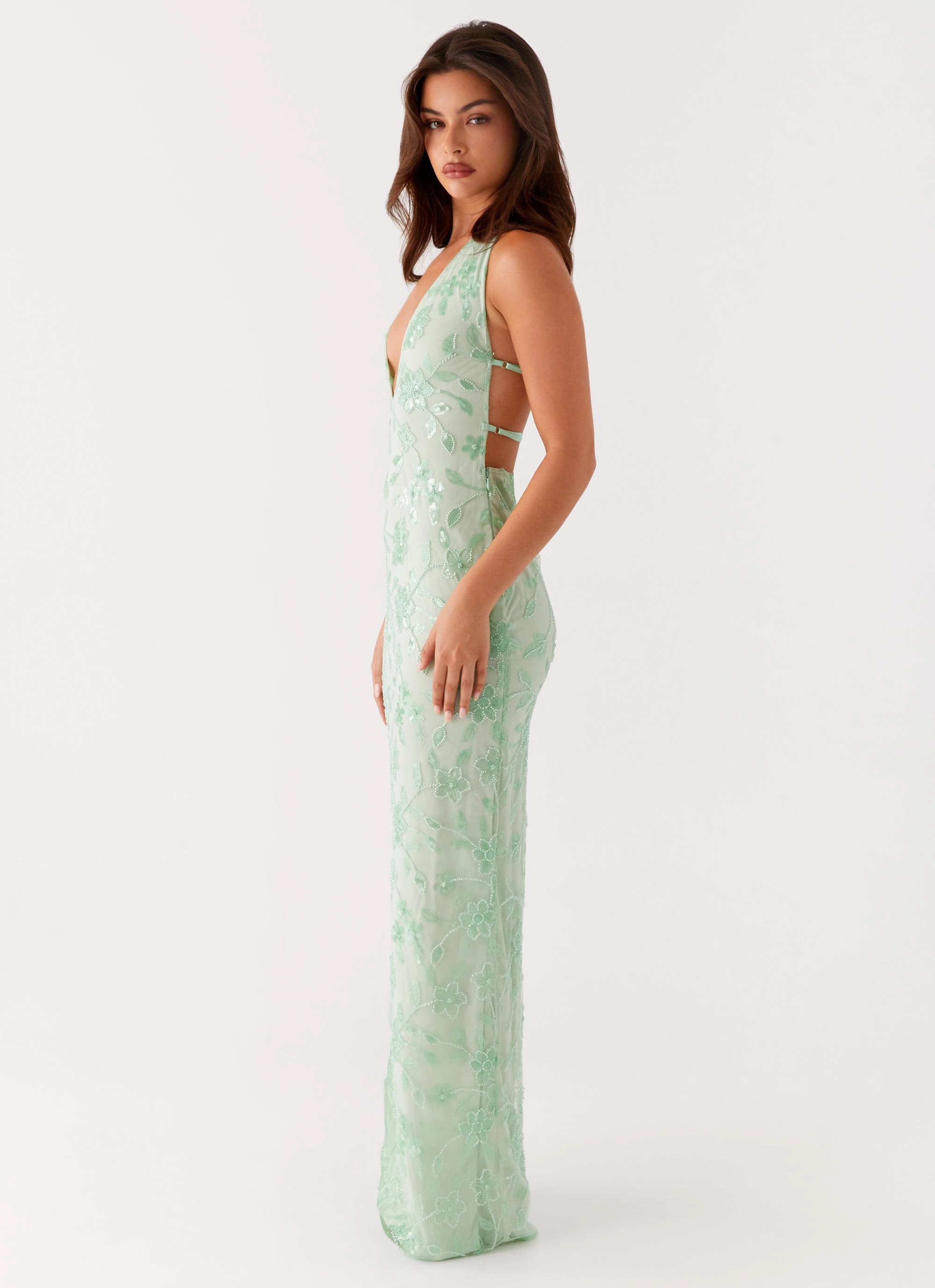 Vacation Outfit Soft cotton blend dress Cydney Beaded Maxi Dress - Sage