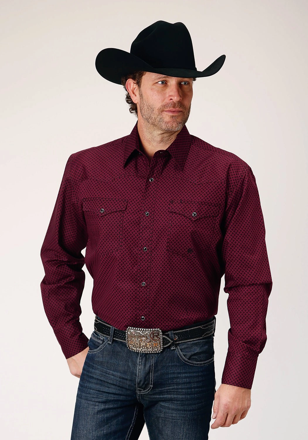 Roper Mens Four Leaf Foulard Red 100% Cotton L/S Shirt Comfort-First Snug feel