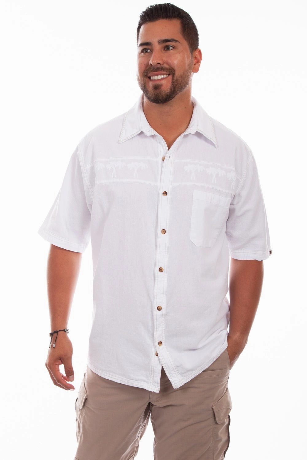 Scully Mens White 100% Cotton Palm S/S Shirt Subtle design