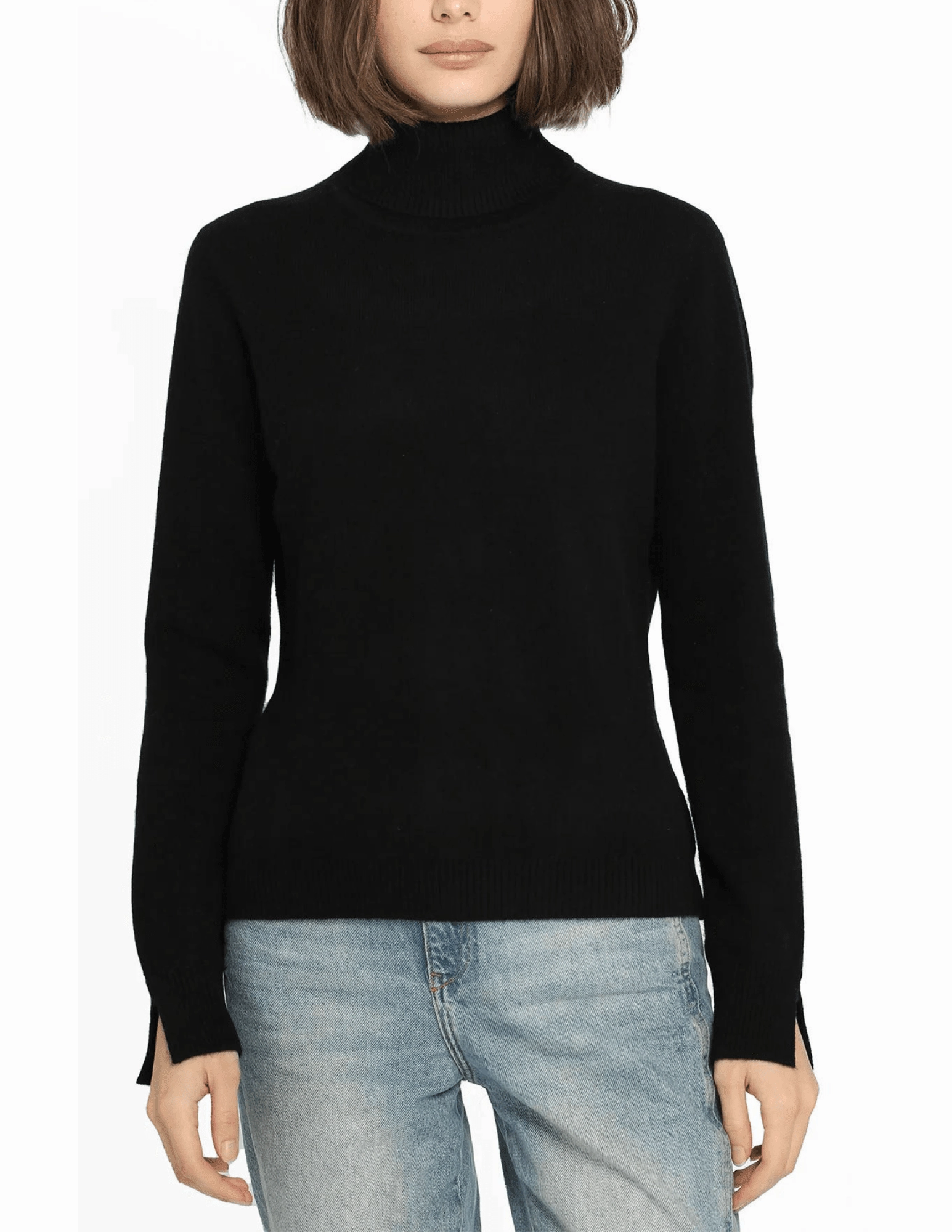Minnie Rose Cashmere Turtleneck Slit Sleeve Pullover Anti Pilling Finish Double Layered Knit