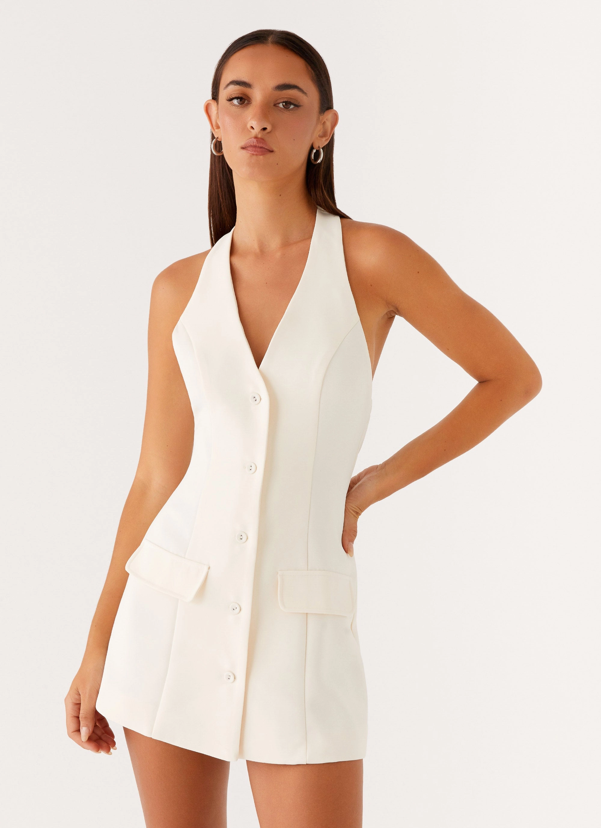 Mira Halter Neck Mini Dress - Ivory Fall Ready