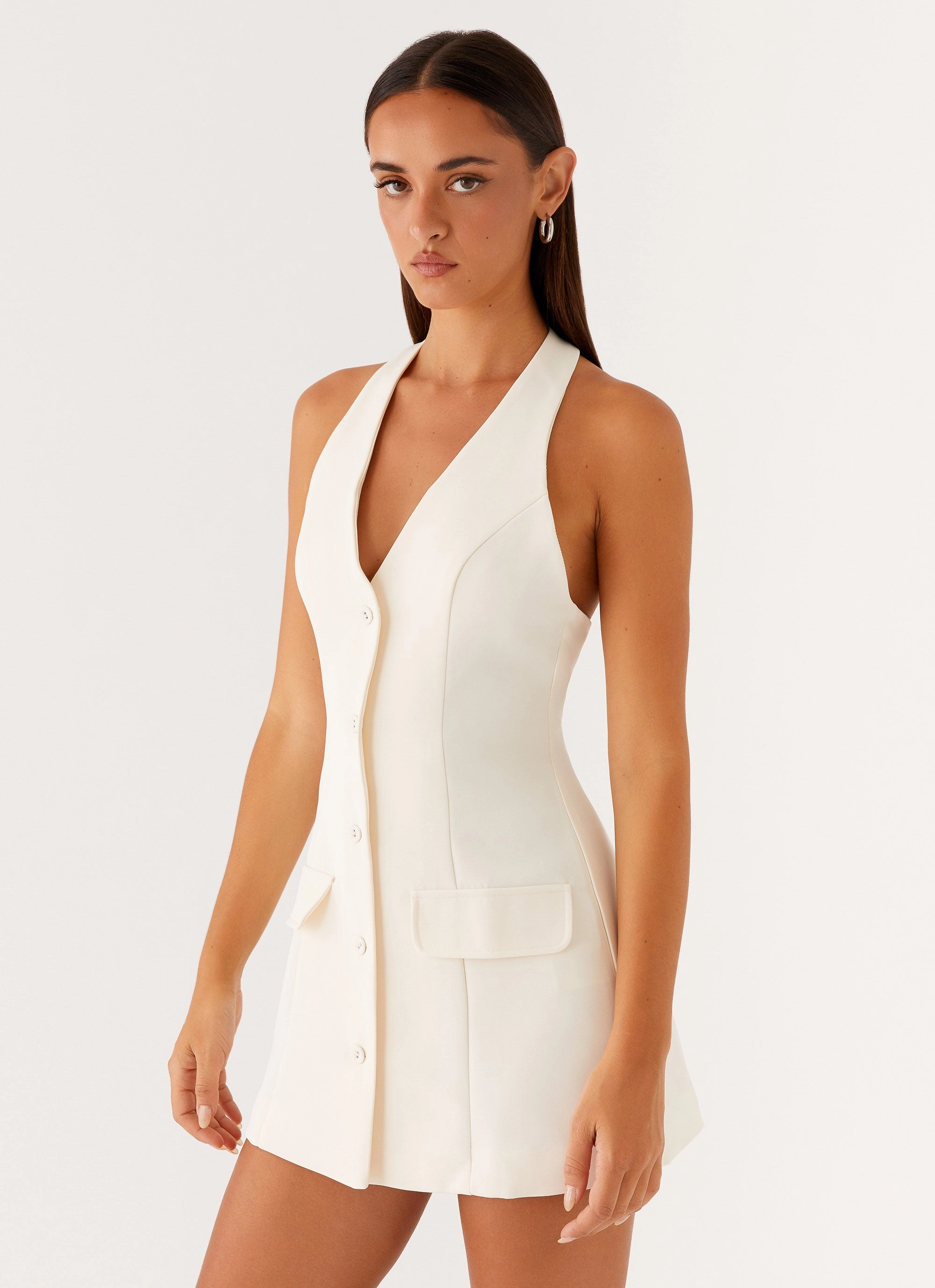 Mira Halter Neck Mini Dress - Ivory Indoor Event