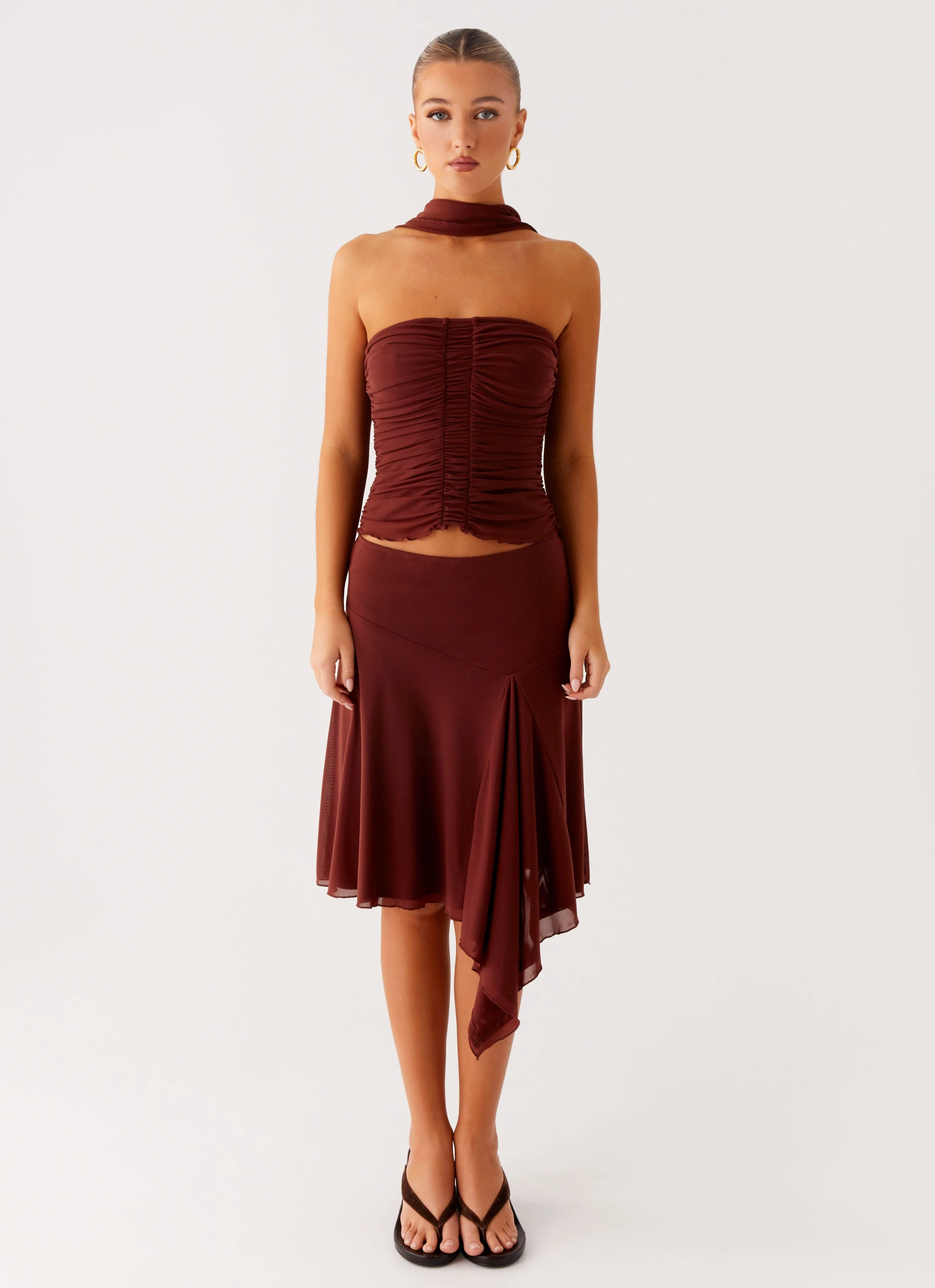 Mirage Midi Skirt - Chocolate Removable Belt Media Feature