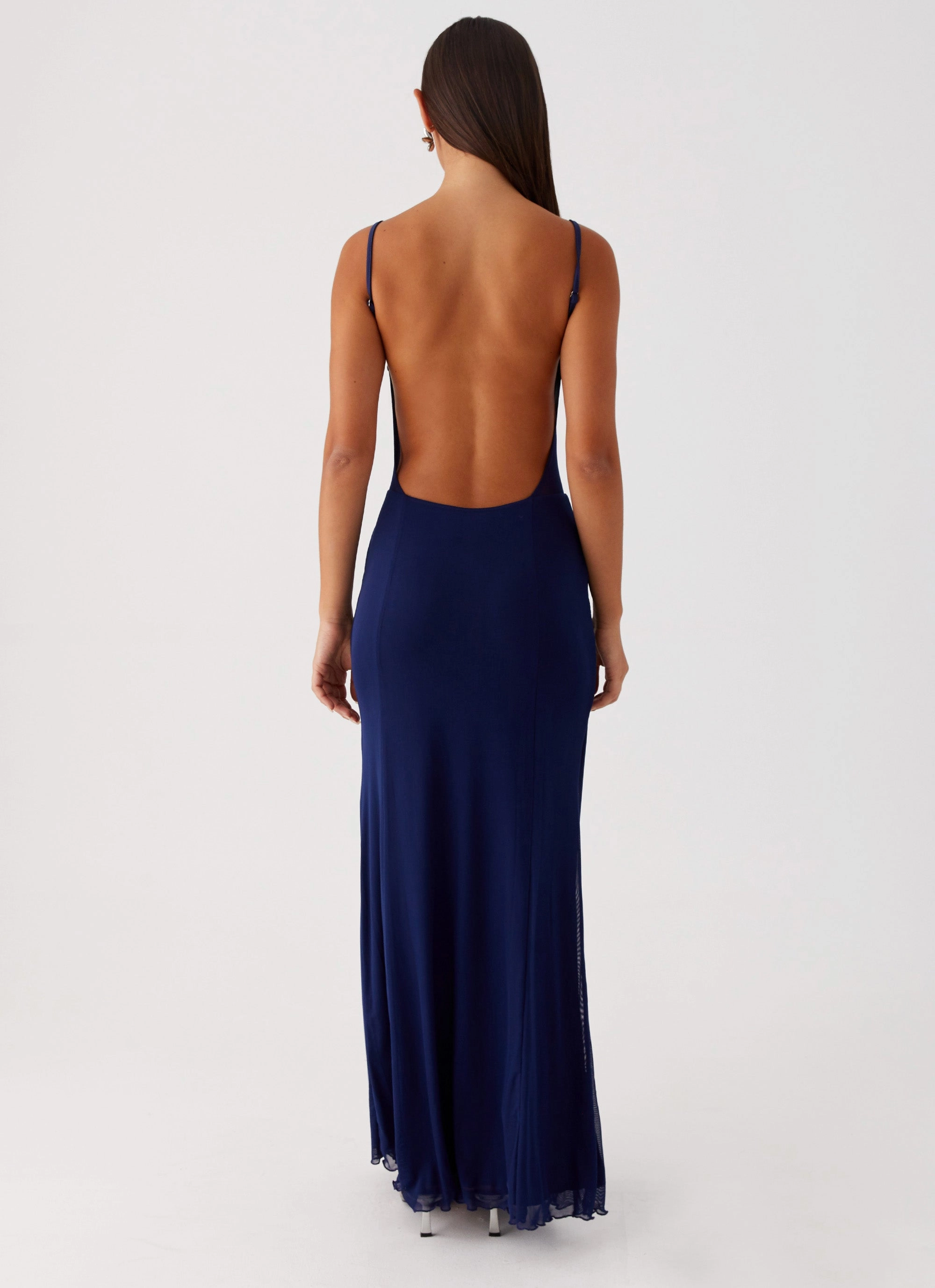Miranda Maxi Dress - Navy Embroidered Fabric Soft Motion