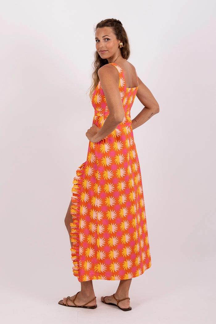 Interchangeable-Detail Mirette Long Dress in Yuma Print