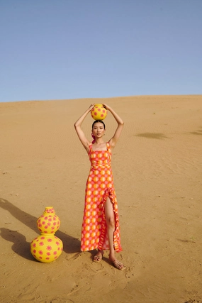 Cozy Fit Textured Layers Mirette Long Dress in Yuma Print