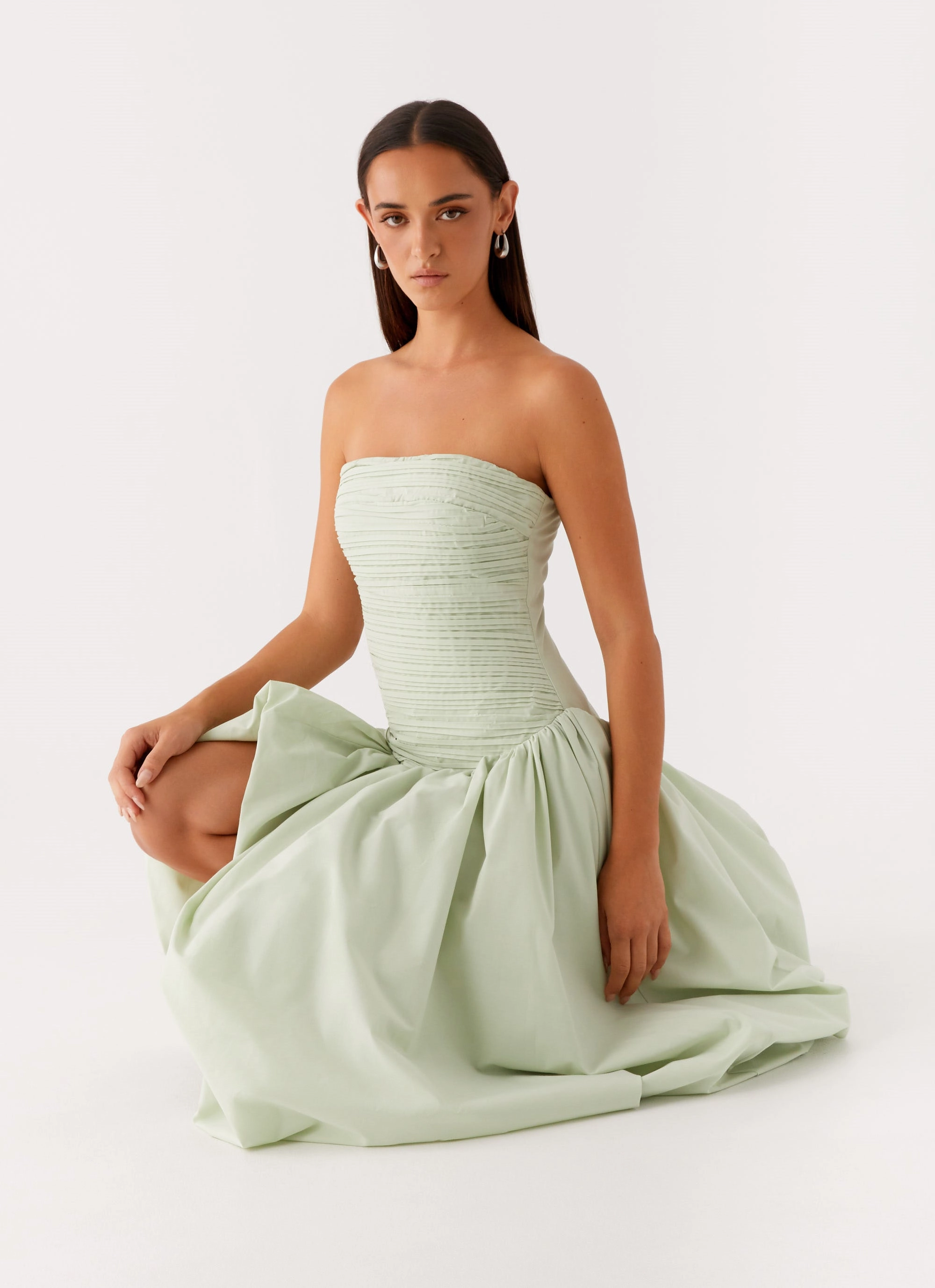Misa Bubble Maxi Dress - Mint Fitted Mood Wrap-Style