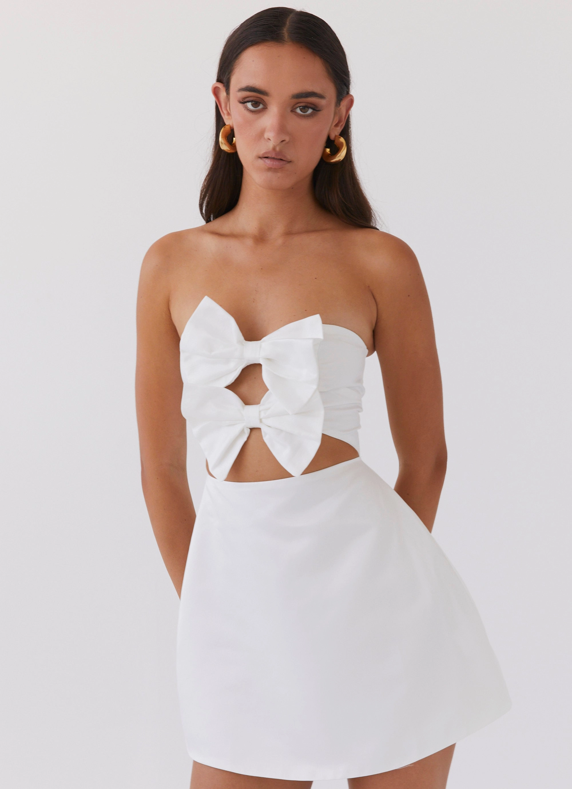 Girl Crush Bow Mini Dress - White Soft Stitch