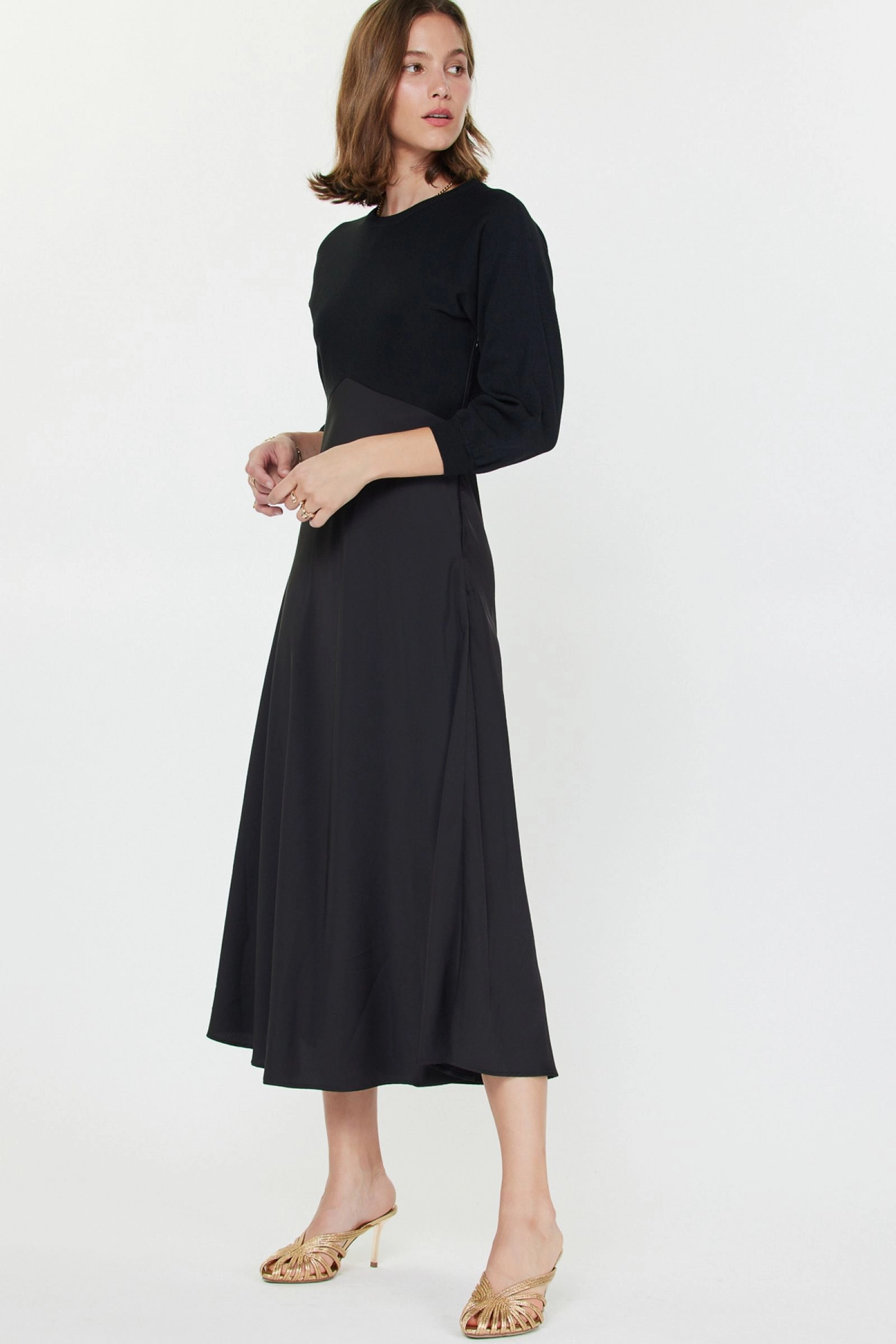 Relaxed-fit gown MIXED MEDIA SWEATER DRESS