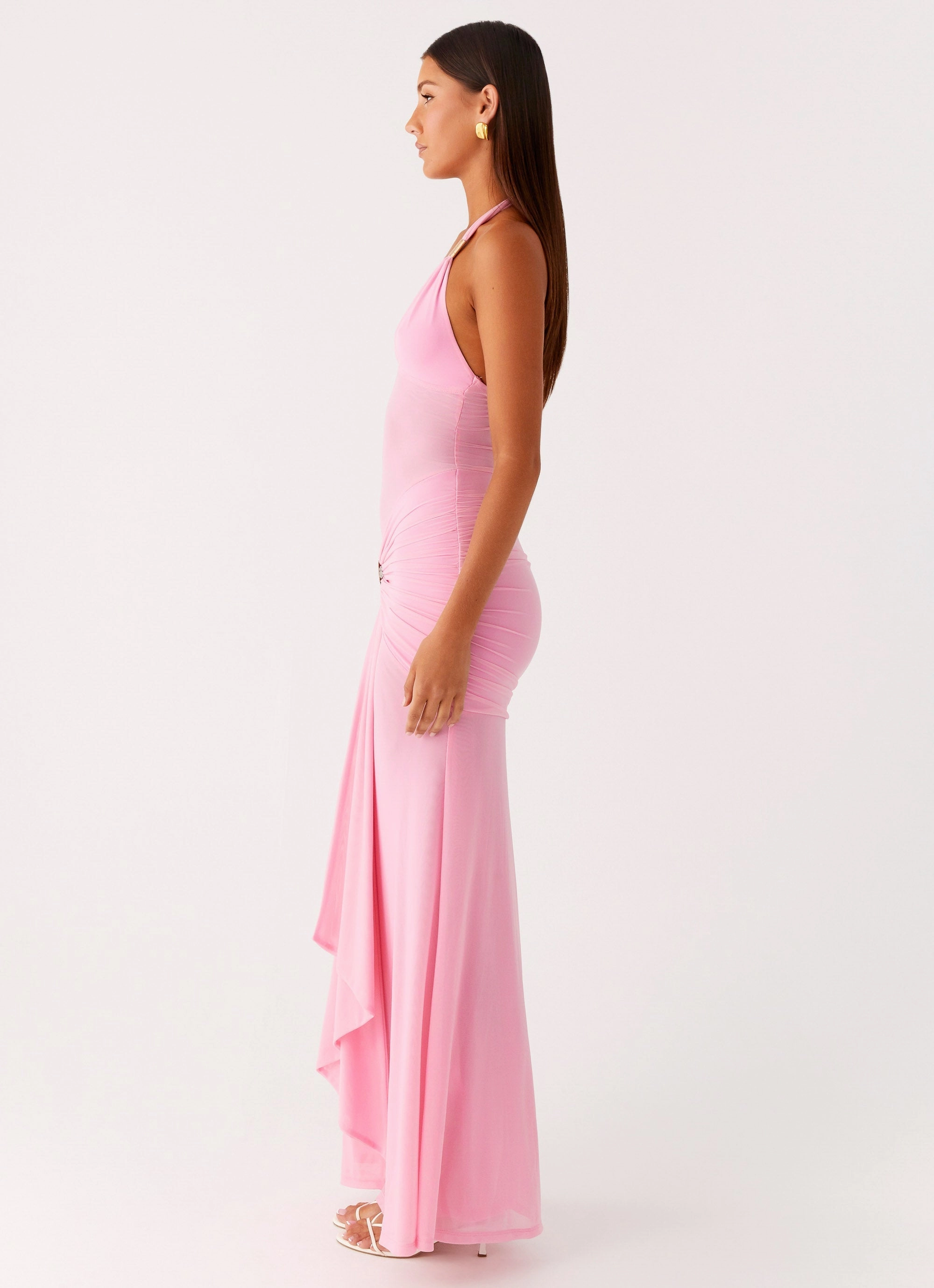 Lace Detail Miyah Halter Hardware Maxi Dress - Baby Pink