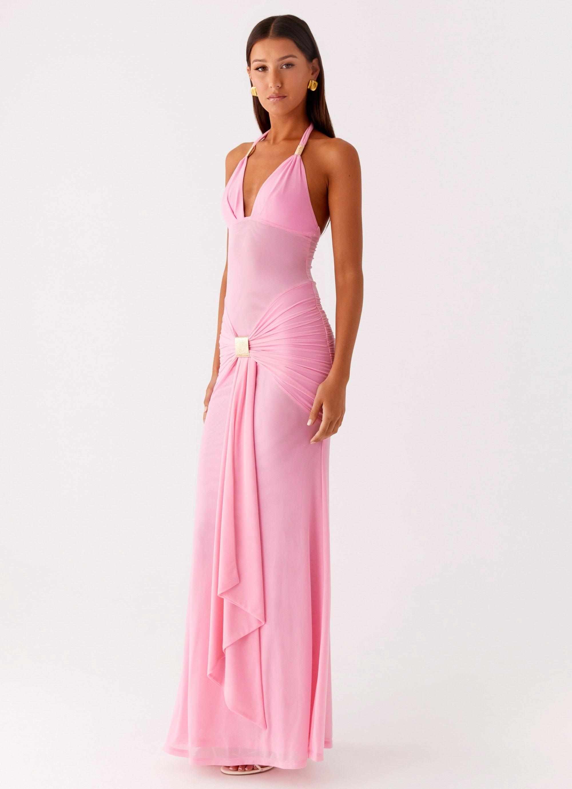 Airy Fabric Timeless and Comfortable Miyah Halter Hardware Maxi Dress - Baby Pink
