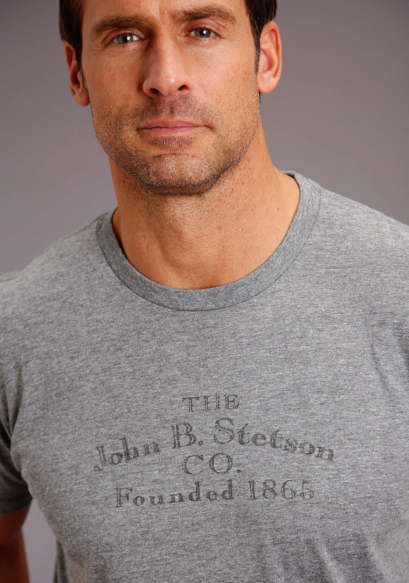 Stetson Mens Grey Cotton Blend Tri-Blend S/S T-Shirt Seamless Sides Gym Appropriate