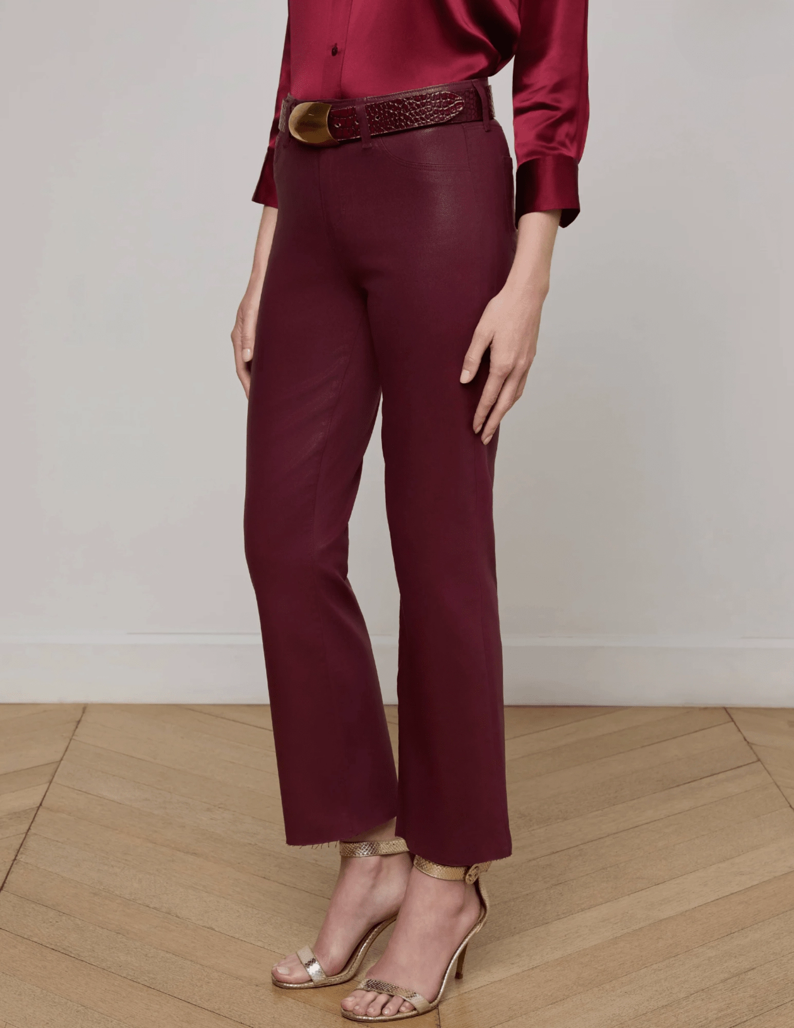 L'AGENCE Kendra High Rise Cropped Coated Jeans In Dark Port Modern Minimalist Urban Explorer