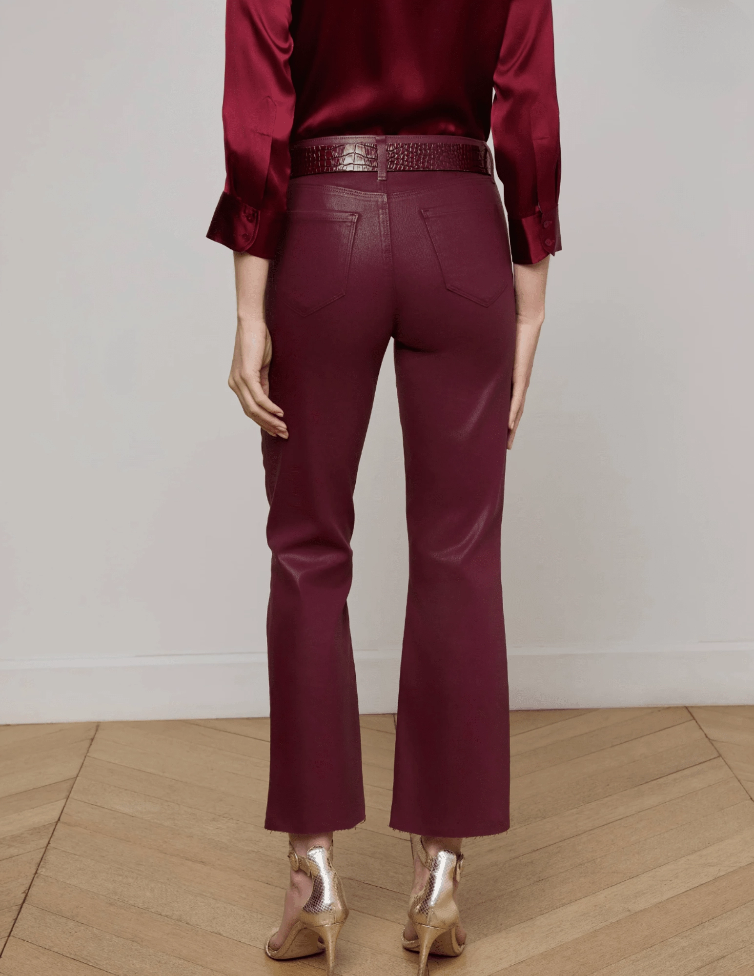 L'AGENCE Kendra High Rise Cropped Coated Jeans In Dark Port Sustainable Beach Day