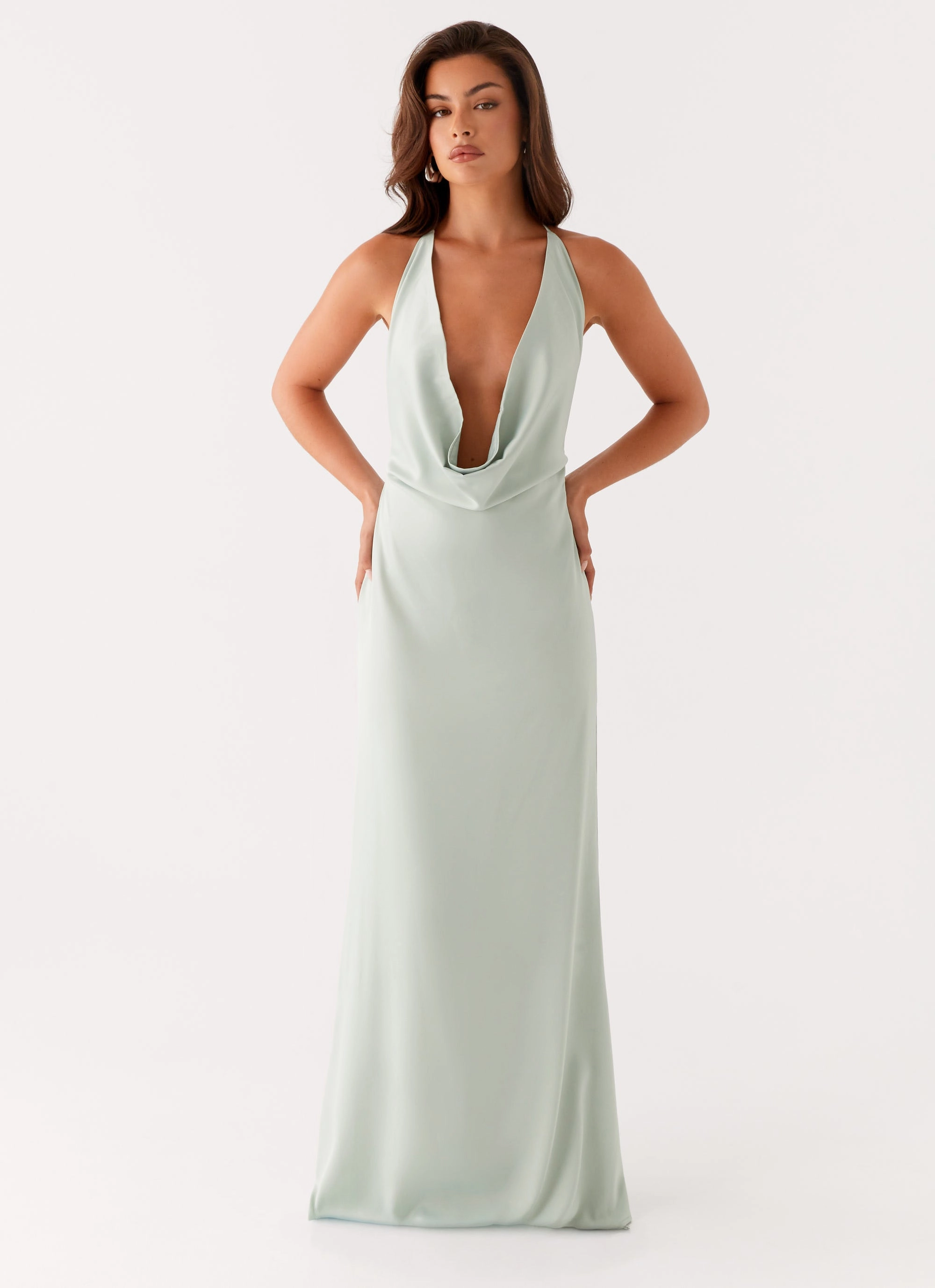 Shiny Zip Casual-Look Noemi Maxi Dress - Sage
