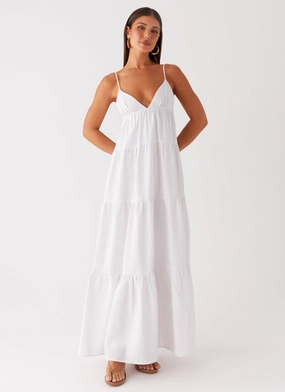 Lotty Linen Maxi Dress - White Cool Motion Basic Mood